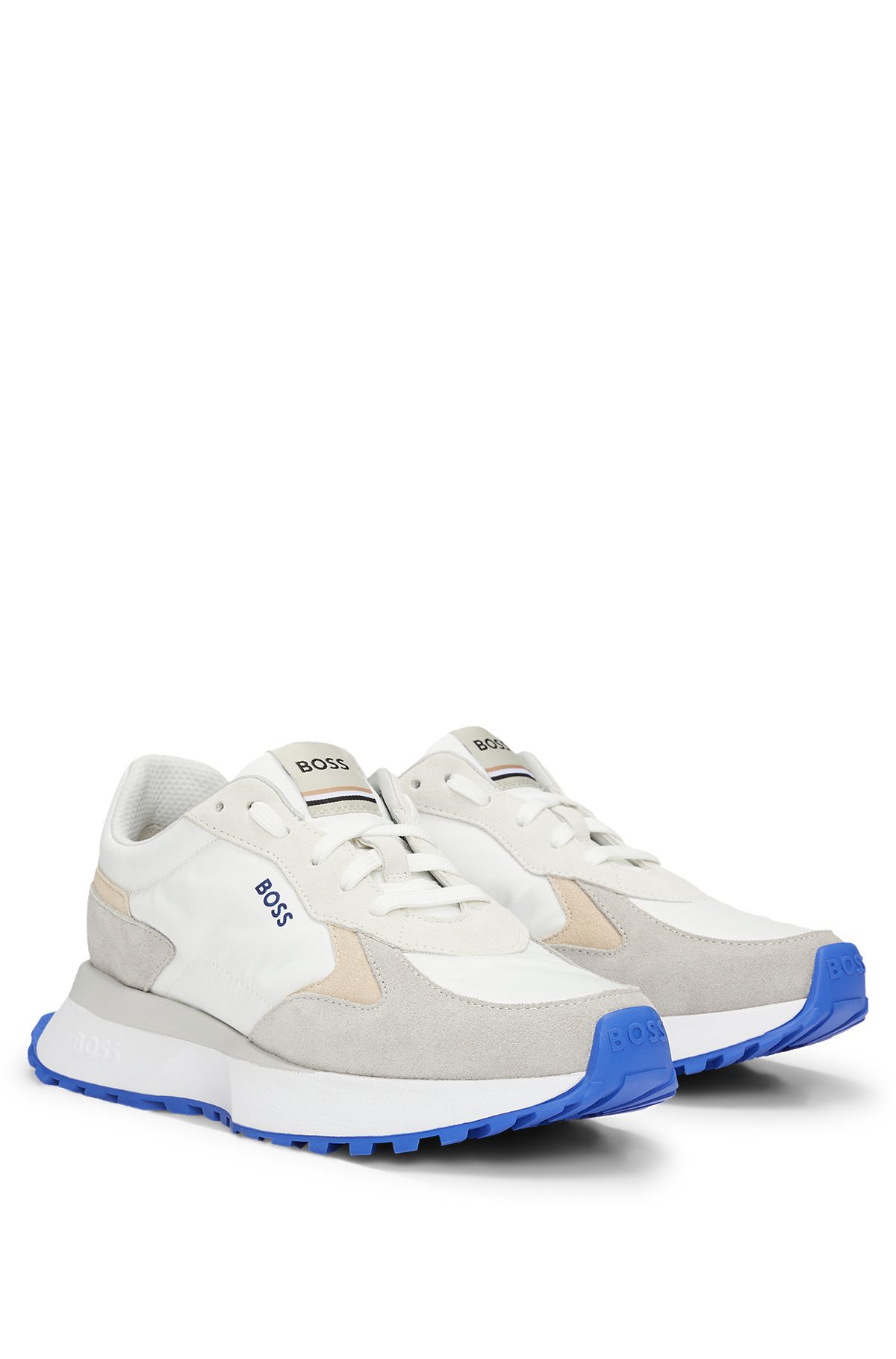 Mixed-material trainers with pop-colour sole, White