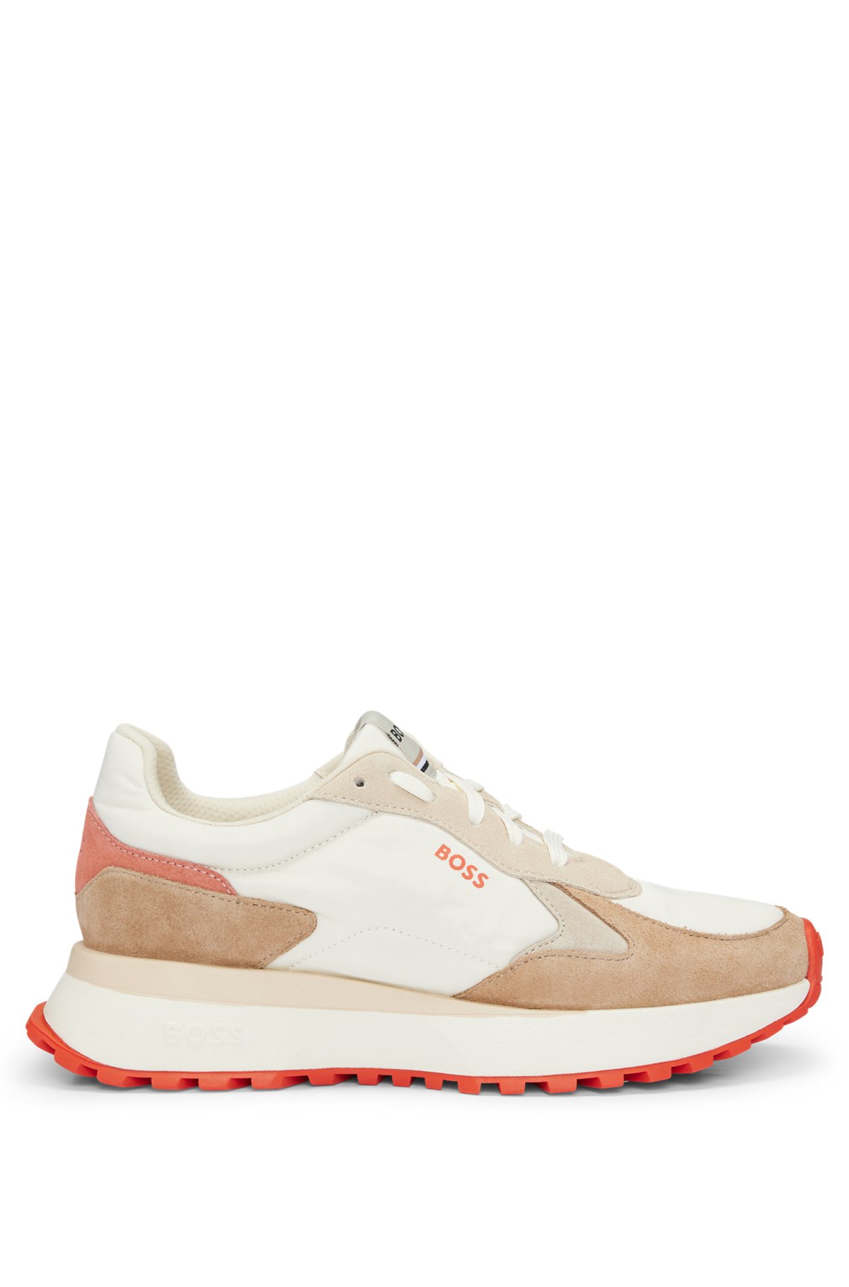 Mixed-material trainers with pop-colour sole, Light Beige
