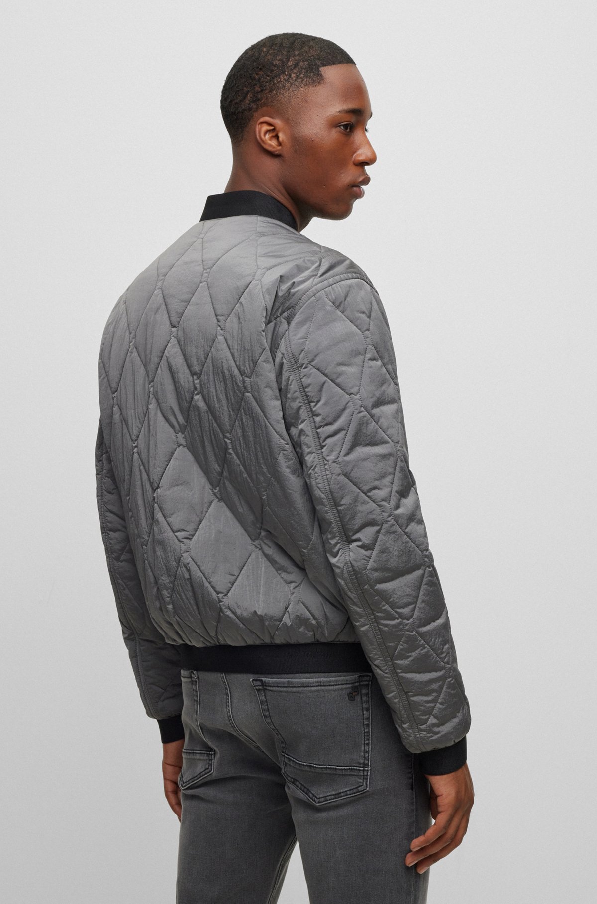 BOSS - Logo-badge bomber jacket in quilted metallic-effect material