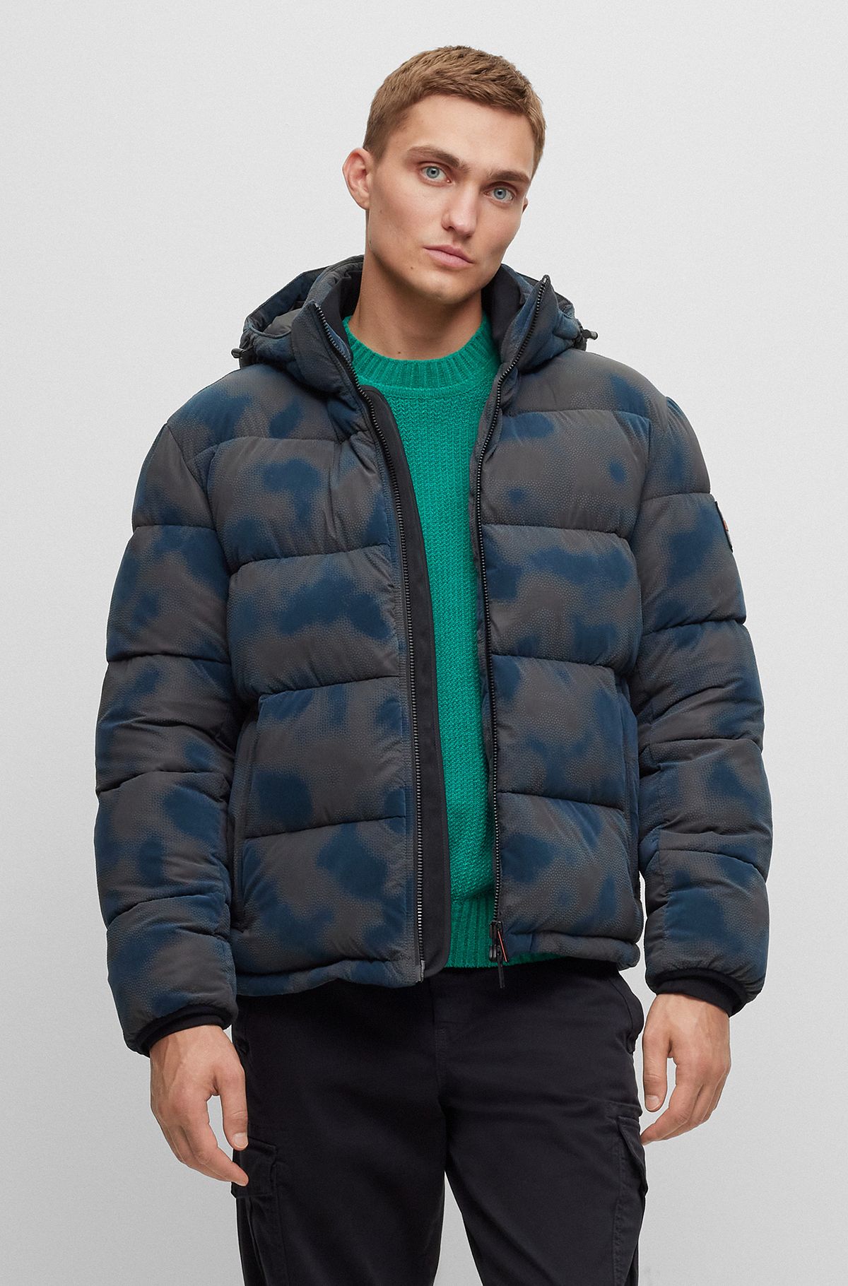 Relaxed-fit puffer jacket with seasonal flock print, Patterned