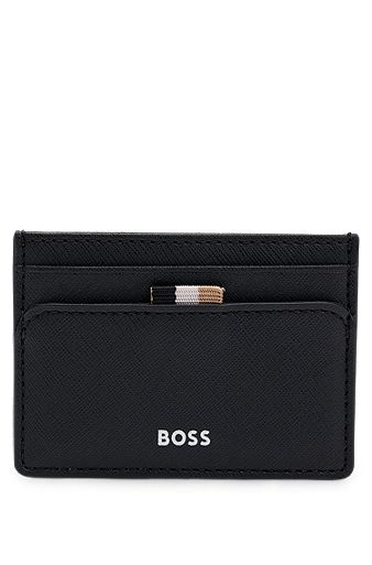 Card holder with signature stripe and logo detail, Black