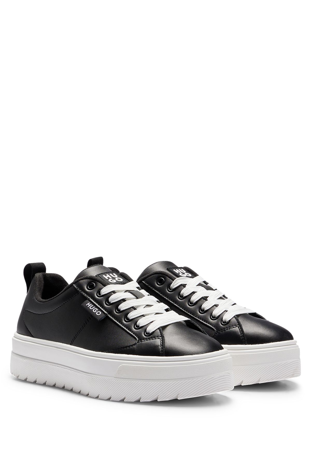 Platform trainers with bonded leather, Black