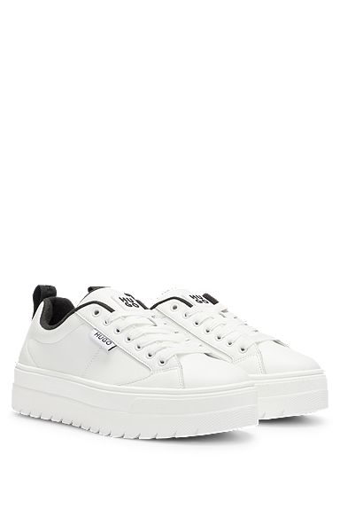 Platform trainers with bonded leather, White