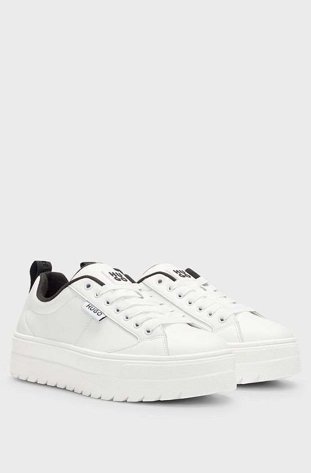 Platform trainers with bonded leather, White