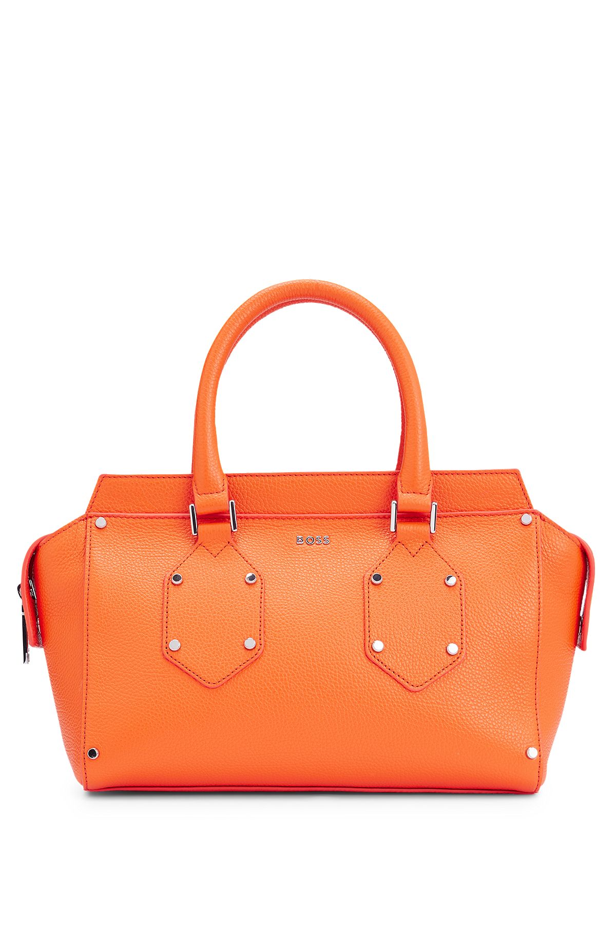 Grained-leather tote bag with branded strap, Orange