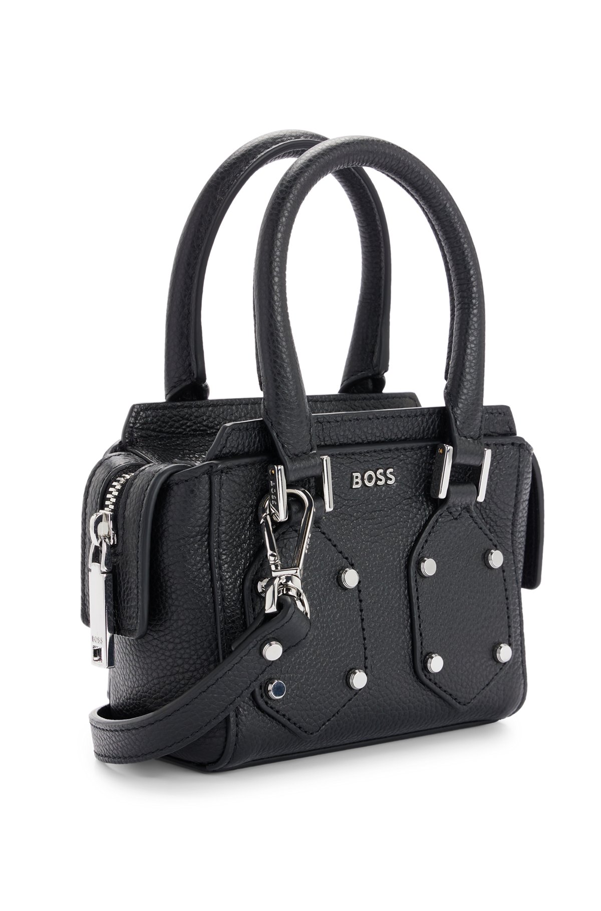 Grained-leather mini bag with branded hardware, Black
