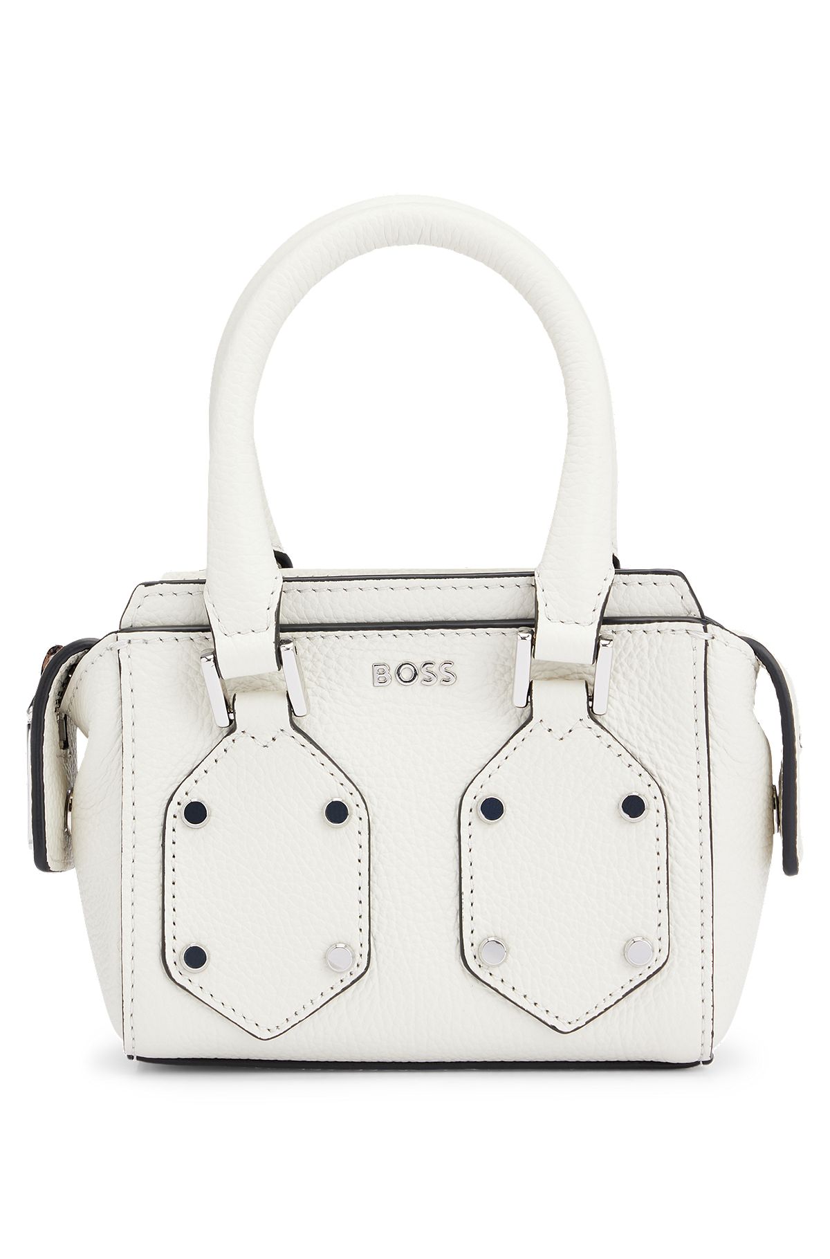 Grained-leather mini bag with branded hardware, White