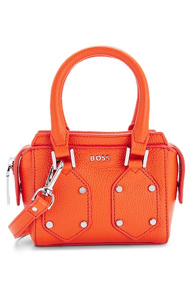 Mini sac en cuir grainé avec garnitures en métal logoté, Orange
