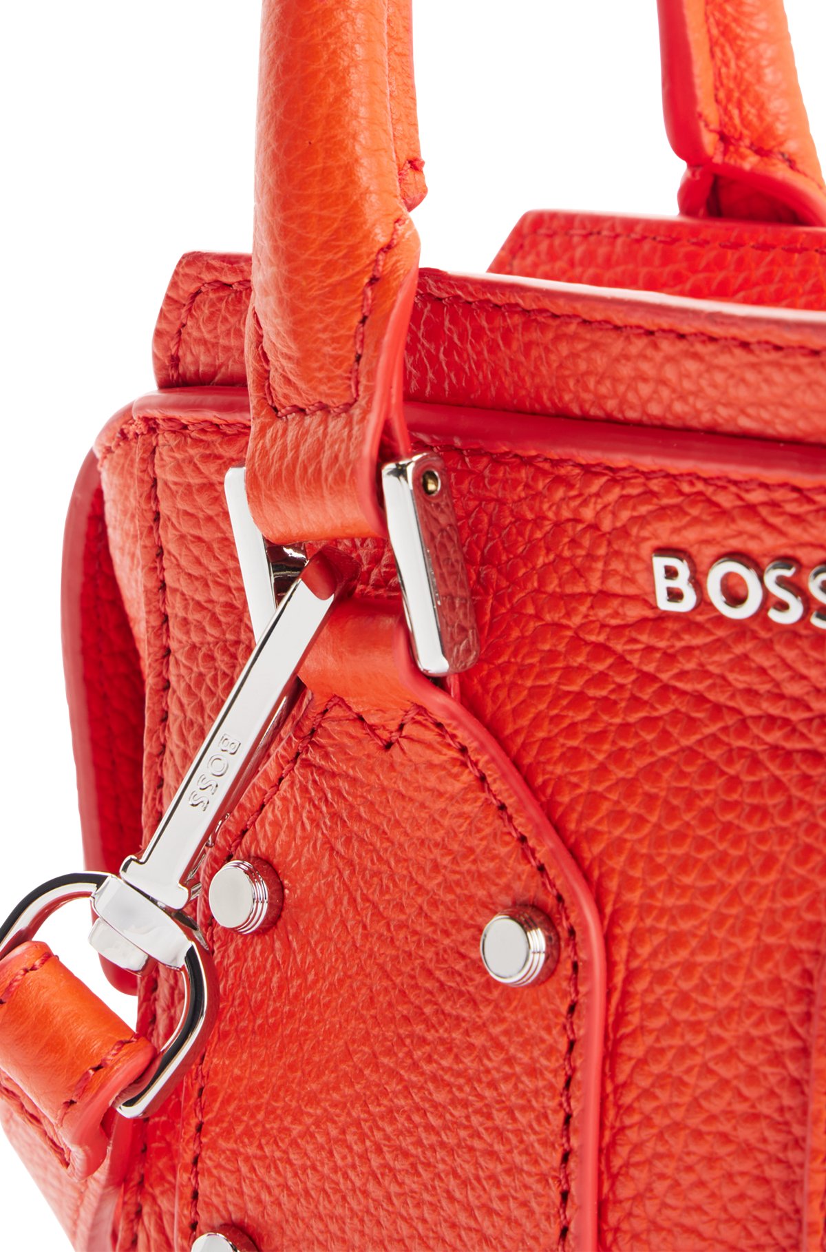 Grained-leather mini bag with branded hardware, Orange