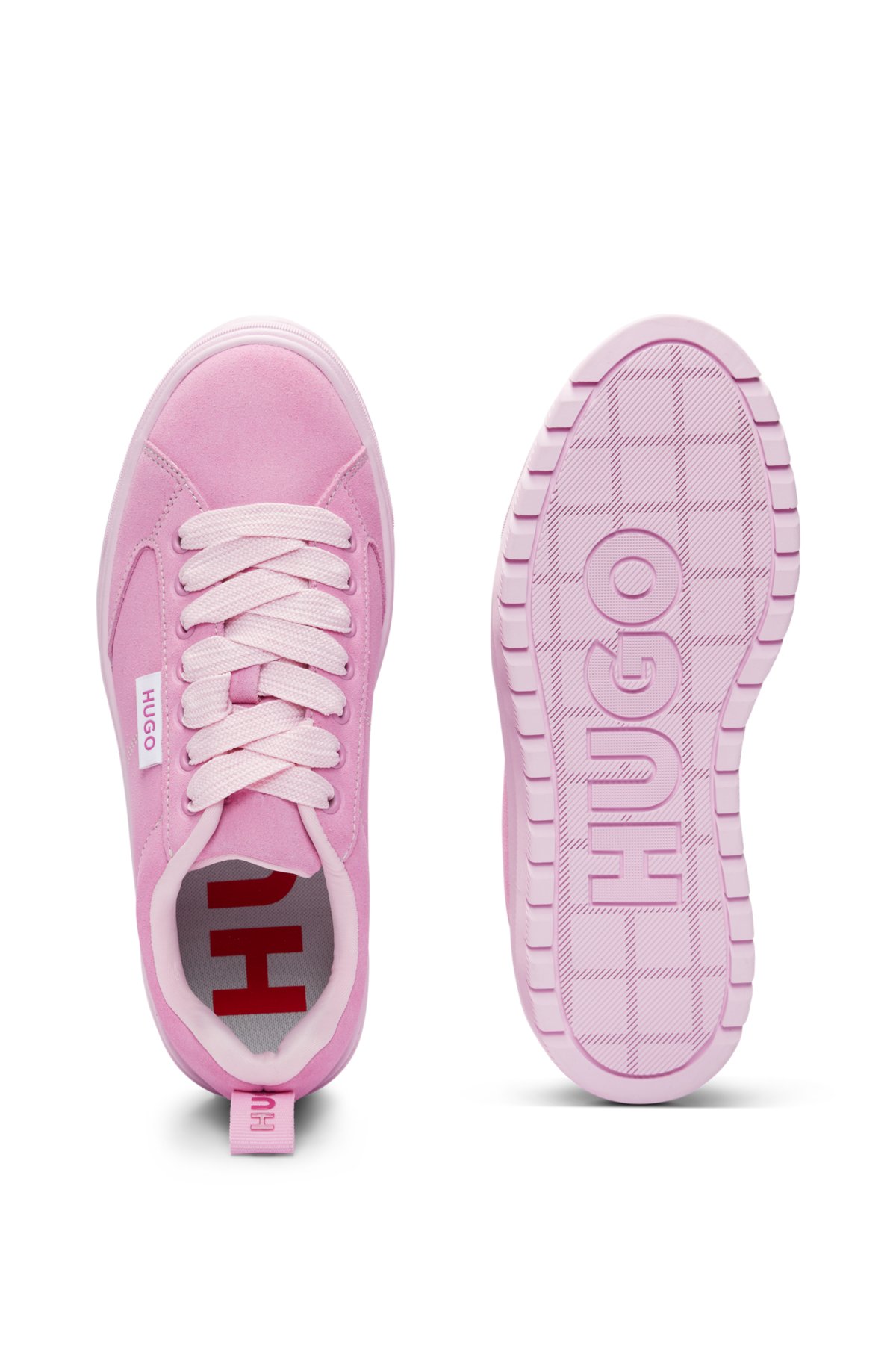 Suede trainers with rubber platform sole and logo flag, Pink