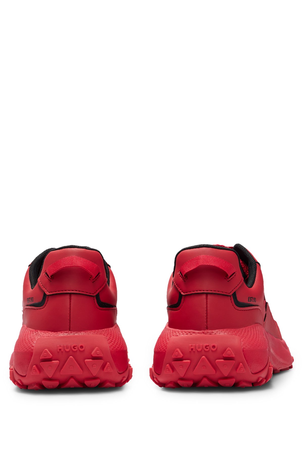 Mixed-material trainers with mesh and faux leather, Red