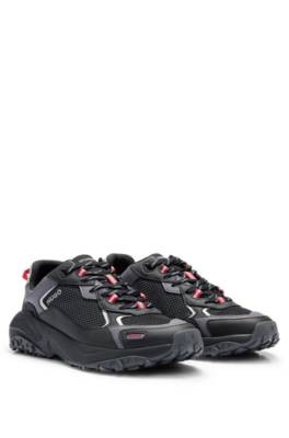 Hugo Boss Low-top Trainers With Open-mesh Uppers In Black