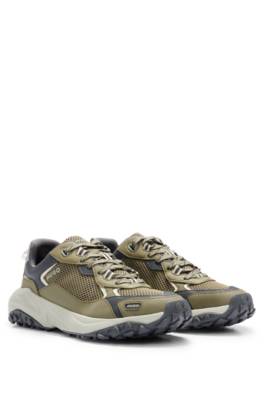 Hugo Boss Low-top Trainers With Open-mesh Uppers In Light Green