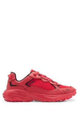 Hugo Boss Low-top Trainers With Open-mesh Uppers In Light Red