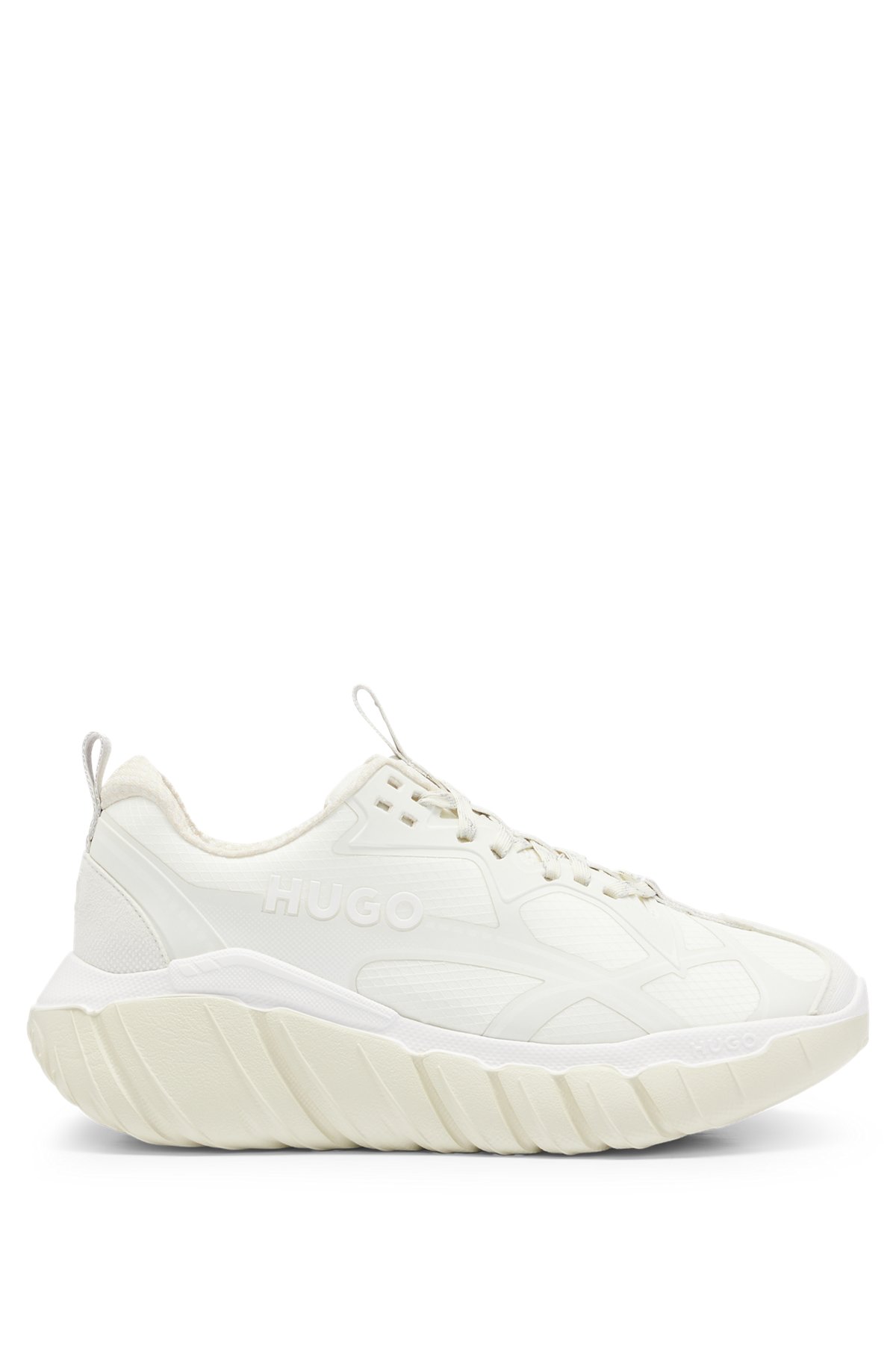 Statement-sole trainers with decorative reflective waves, White