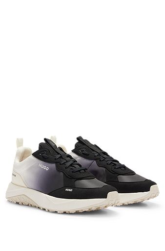Mixed-material trainers with degradé effect, Dark Grey
