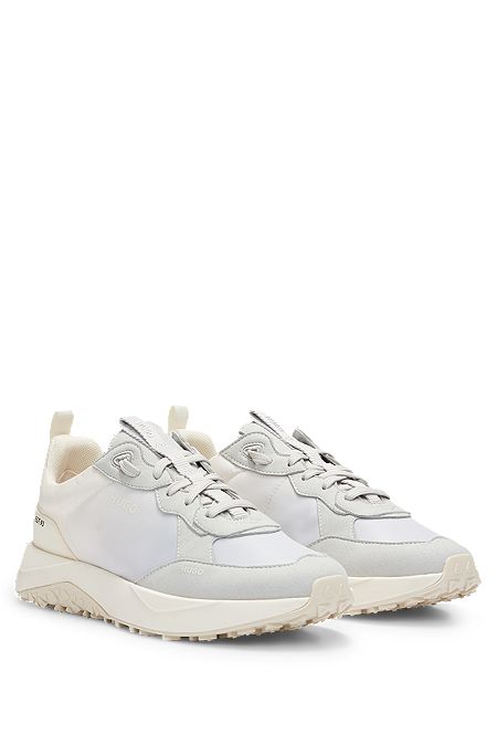 Mixed-material trainers with degradé effect, Light Beige