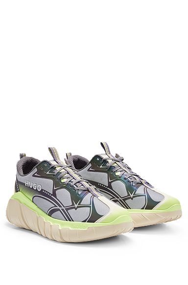 Mixed-material trainers with decorative reflective waves, Silver