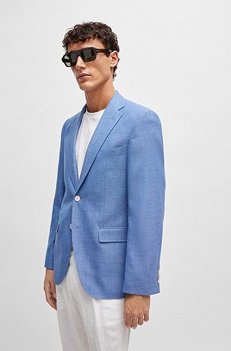 Regular-fit jacket in micro-patterned fabric, Blue
