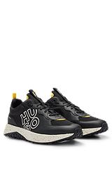 Mixed-material trainers with stacked logo, Black