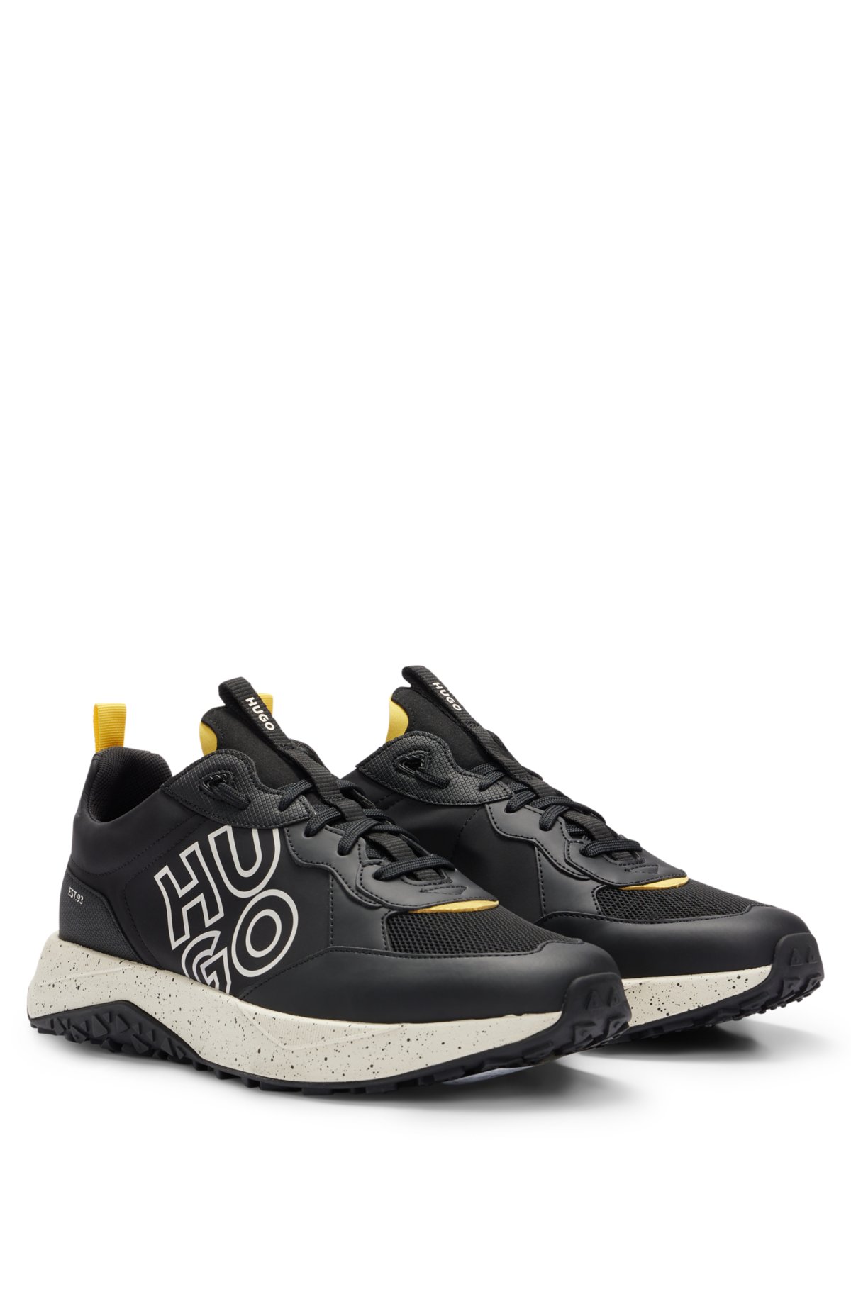 HUGO - Mixed-material trainers with stacked logo