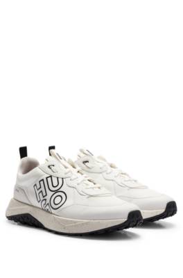 HUGO MIXED-MATERIAL TRAINERS WITH STACKED LOGO