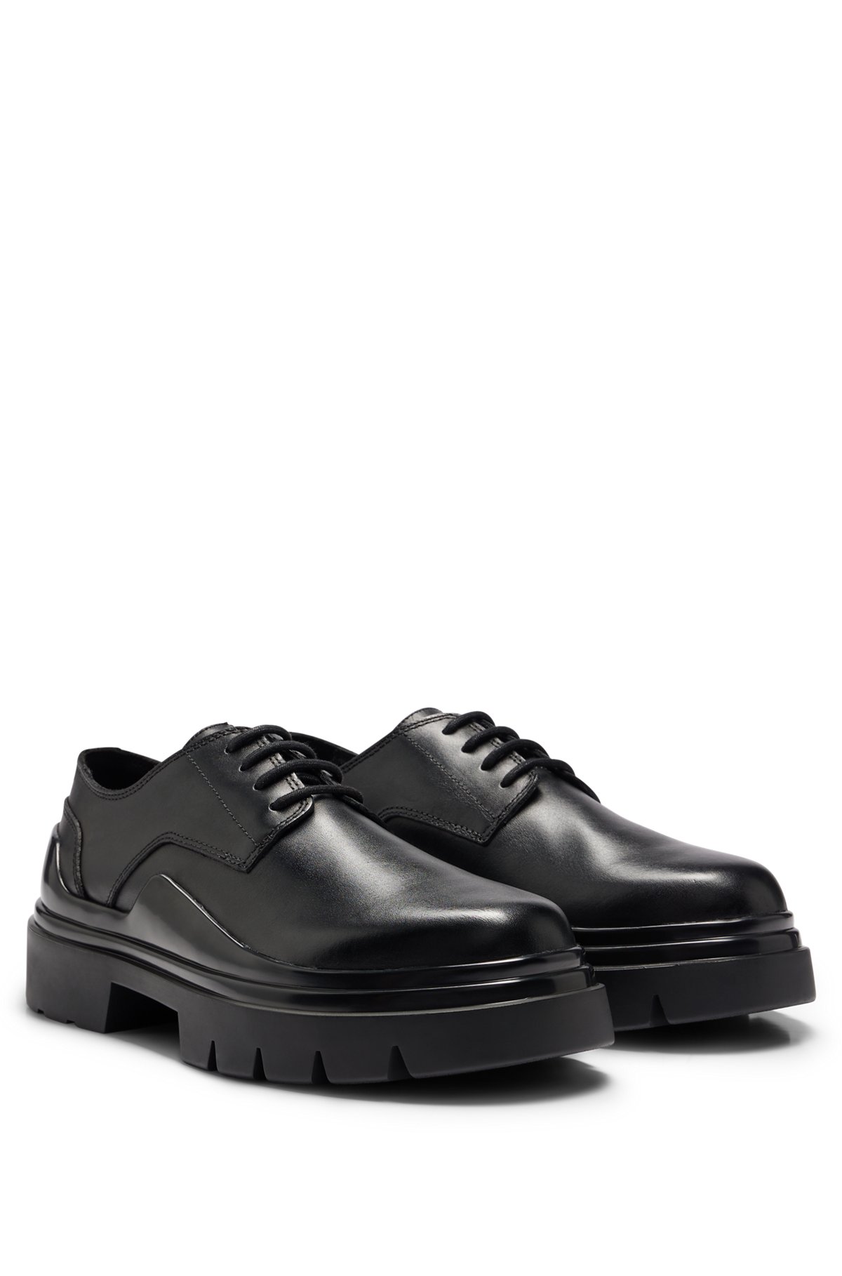 BOSS - Leather Derby shoes with chunky rubber outsole