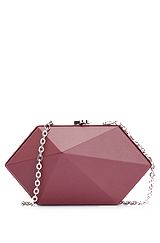 Grained-leather geometric clutch bag with chain strap, Red