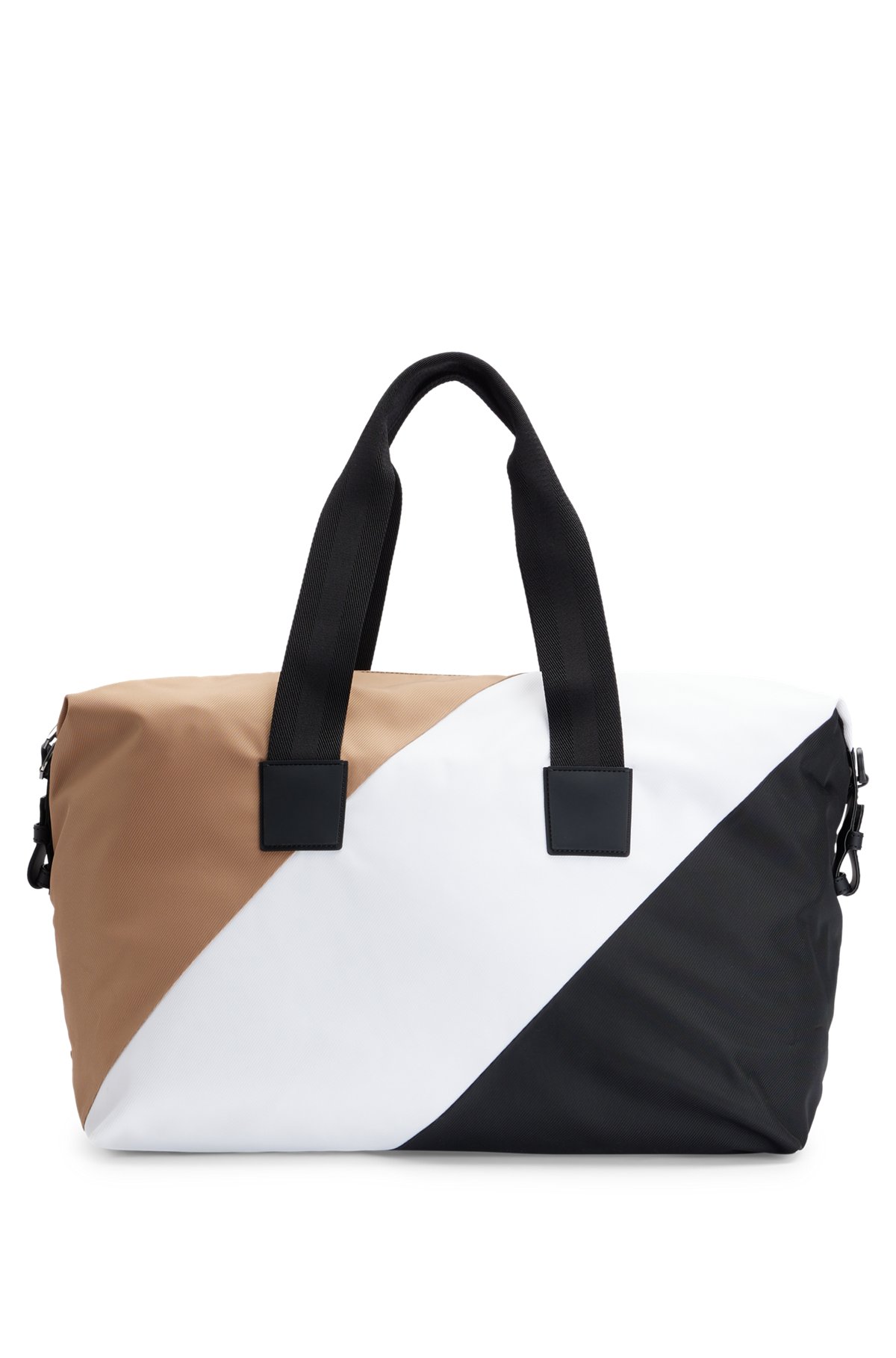 Recycled-fabric holdall with signature stripe and logo, Patterned