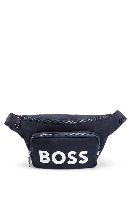 Structured-material belt bag with contrast logo, Dark Blue