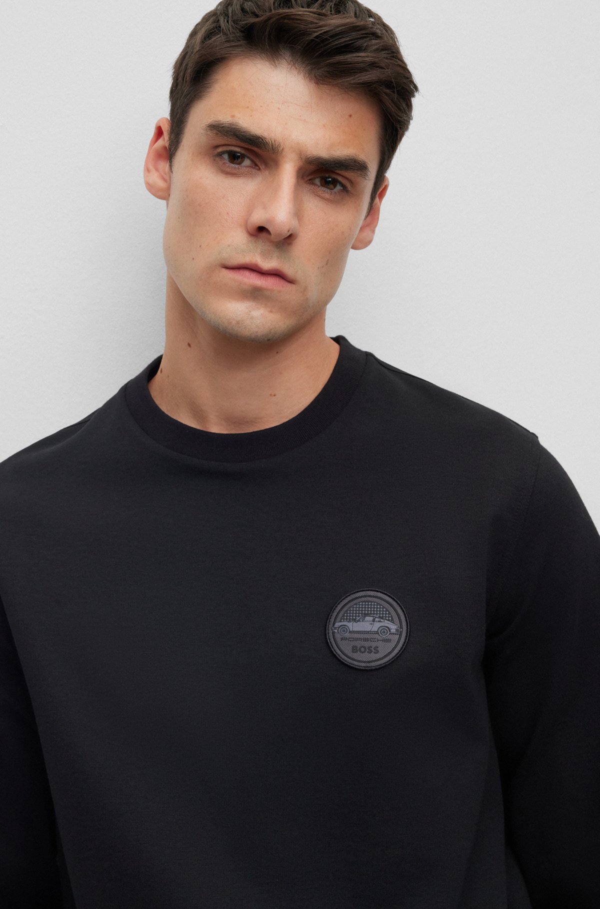 Porsche x BOSS relaxed-fit sweatshirt with capsule patch, Black