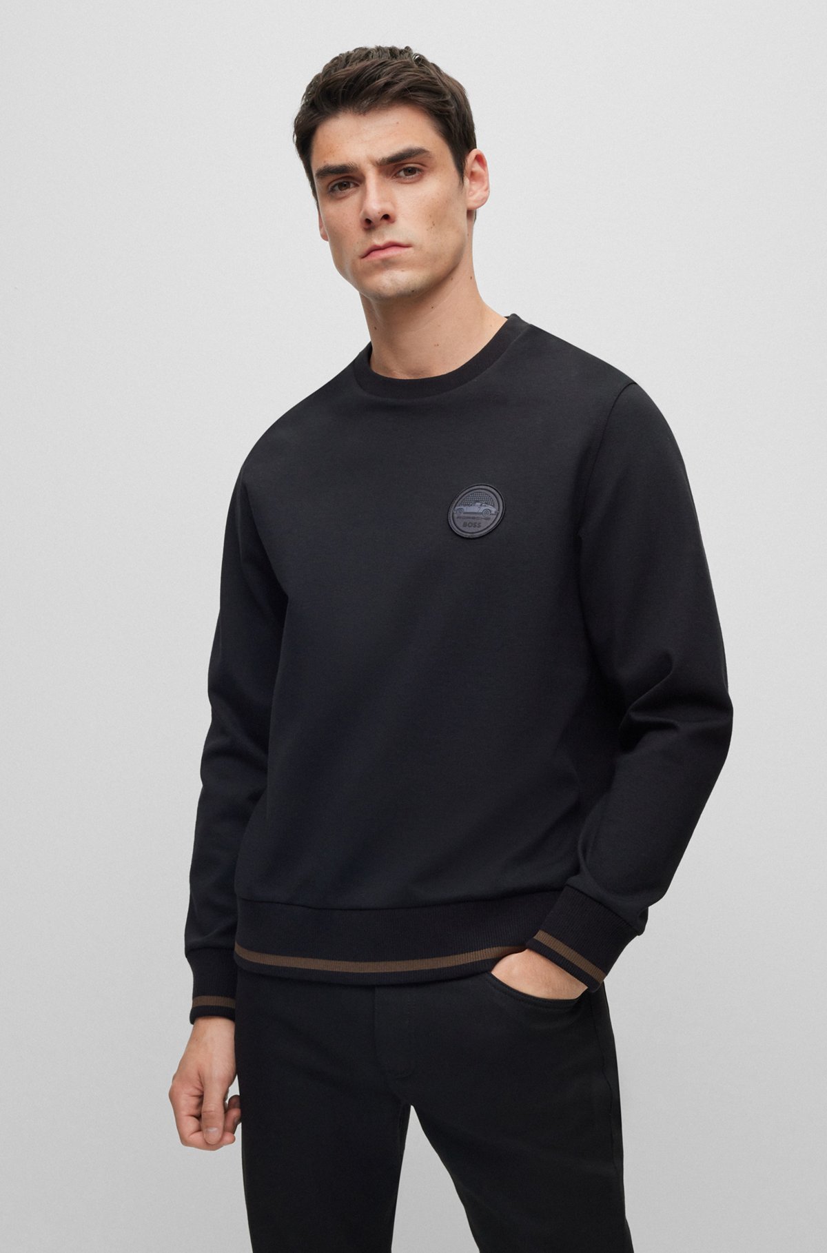 Porsche x BOSS relaxed-fit sweatshirt with capsule patch, Black