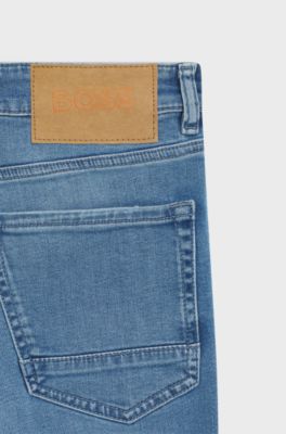 Maine-jeans med regular fit i bl&aring; denim med str&aelig;k, Lysebl&aring;