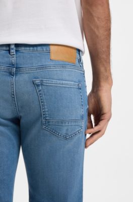 Maine-jeans med regular fit i bl&aring; denim med str&aelig;k, Lysebl&aring;