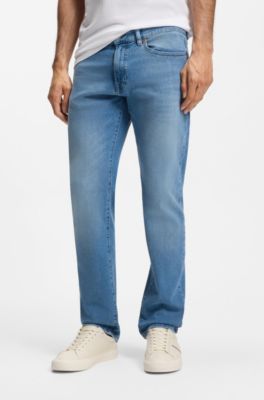 Maine-jeans med regular fit i bl&aring; denim med str&aelig;k, Lysebl&aring;
