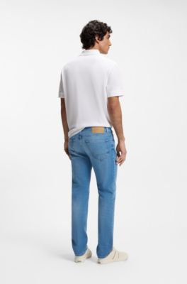 Maine-jeans med regular fit i bl&aring; denim med str&aelig;k, Lysebl&aring;