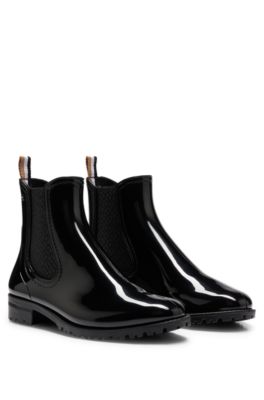 BOSS Glossy Chelsea style rain boots with branded trim