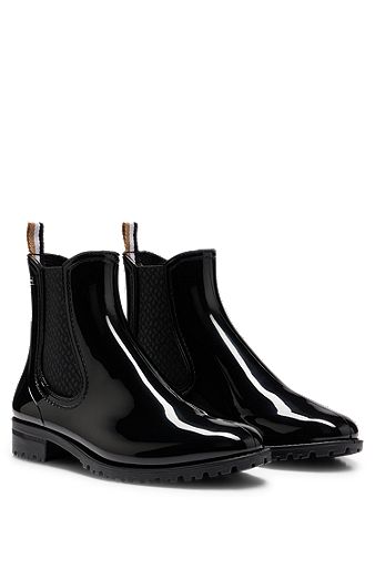 Glossy Chelsea-style rain boots with branded trim, Black