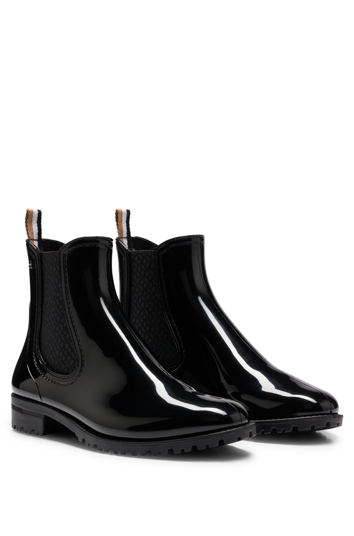 Rendezvous Rug At søge tilflugt BOSS - Glossy Chelsea-style rain boots with branded trim