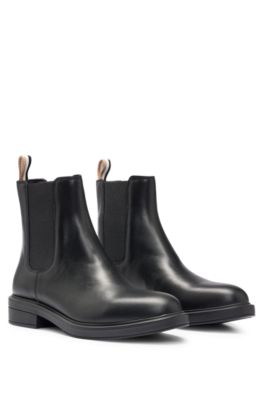 BOSS Leather Chelsea boots with branded trim and signature stripe