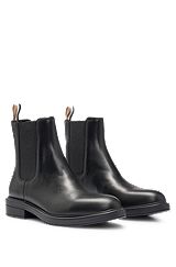 Leather Chelsea boots with branded trim and signature stripe, Black