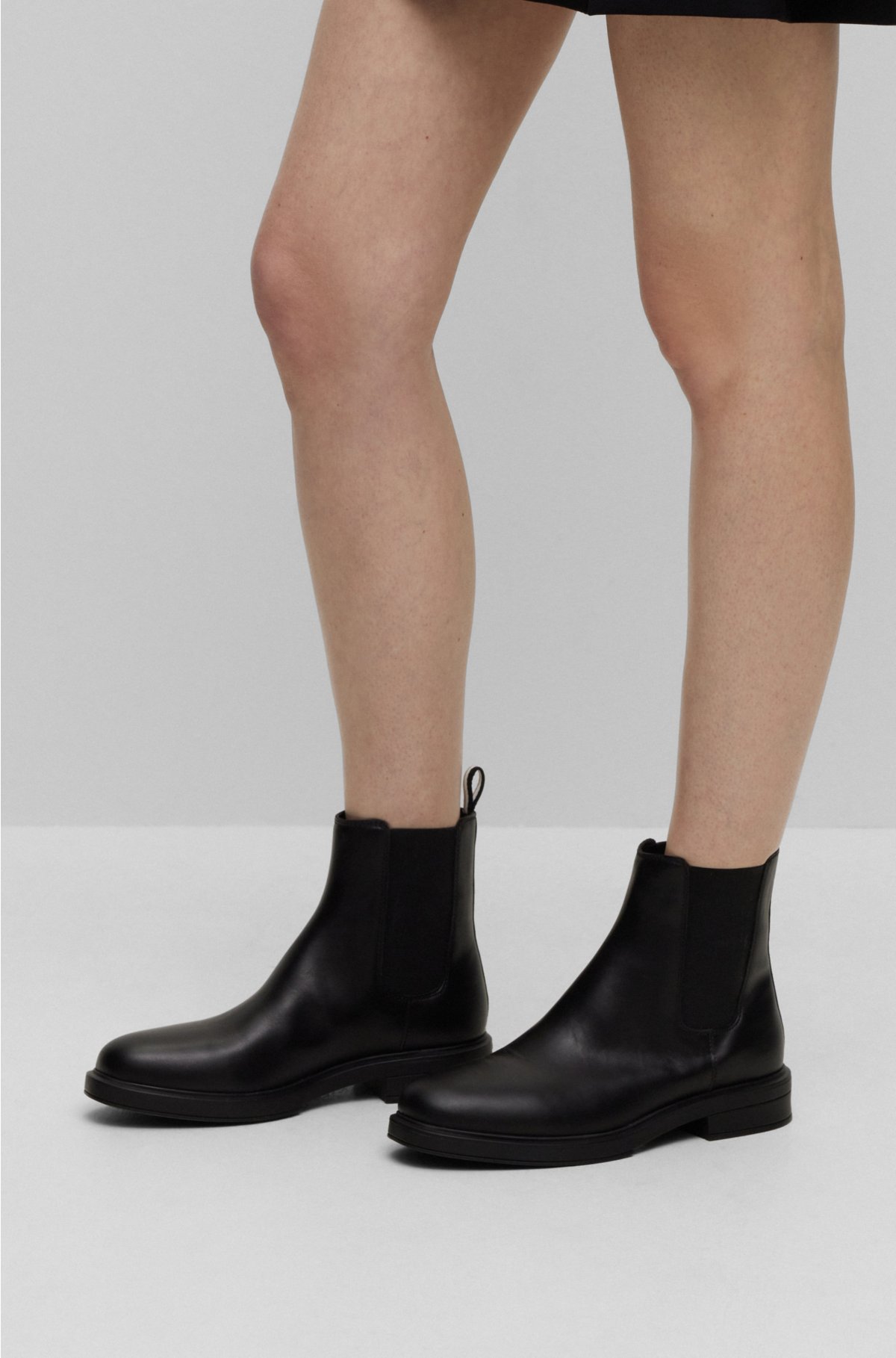 BOSS Leather Chelsea boots with branded trim and signature stripe