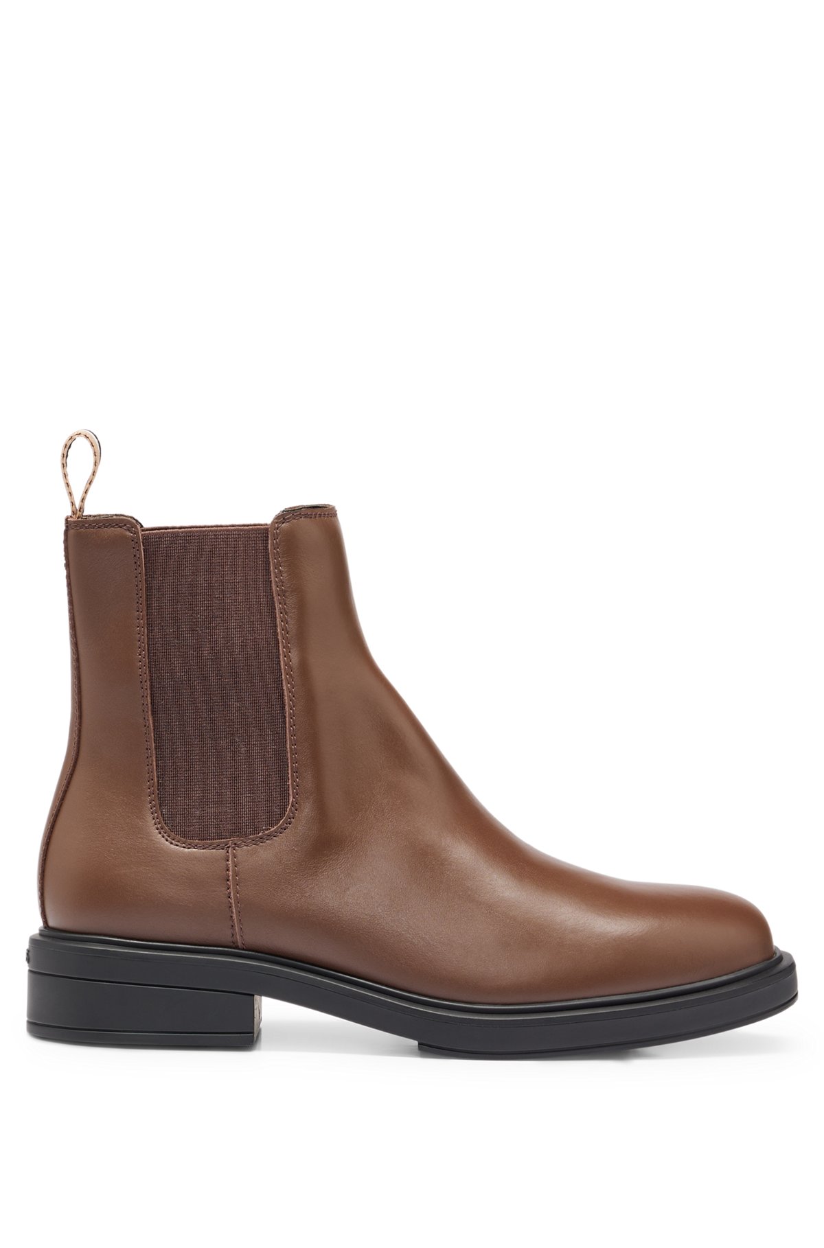 Leather Chelsea boots with branded trim and signature stripe, Brown