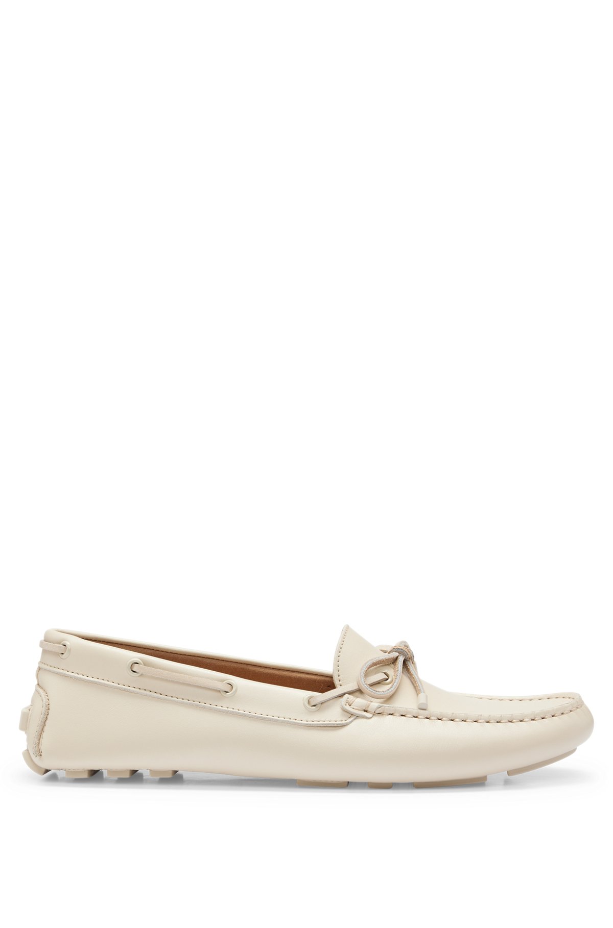 Driver moccasins in leather with bow detail, Light Beige
