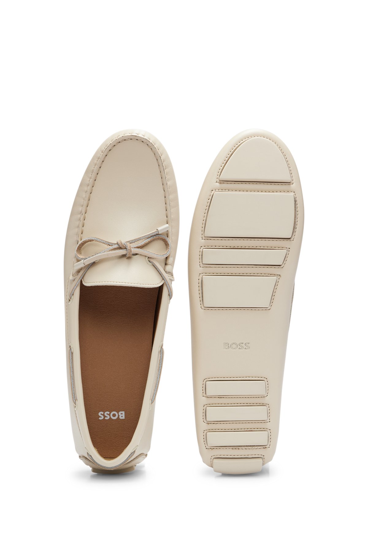 Driver moccasins in leather with bow detail, Light Beige