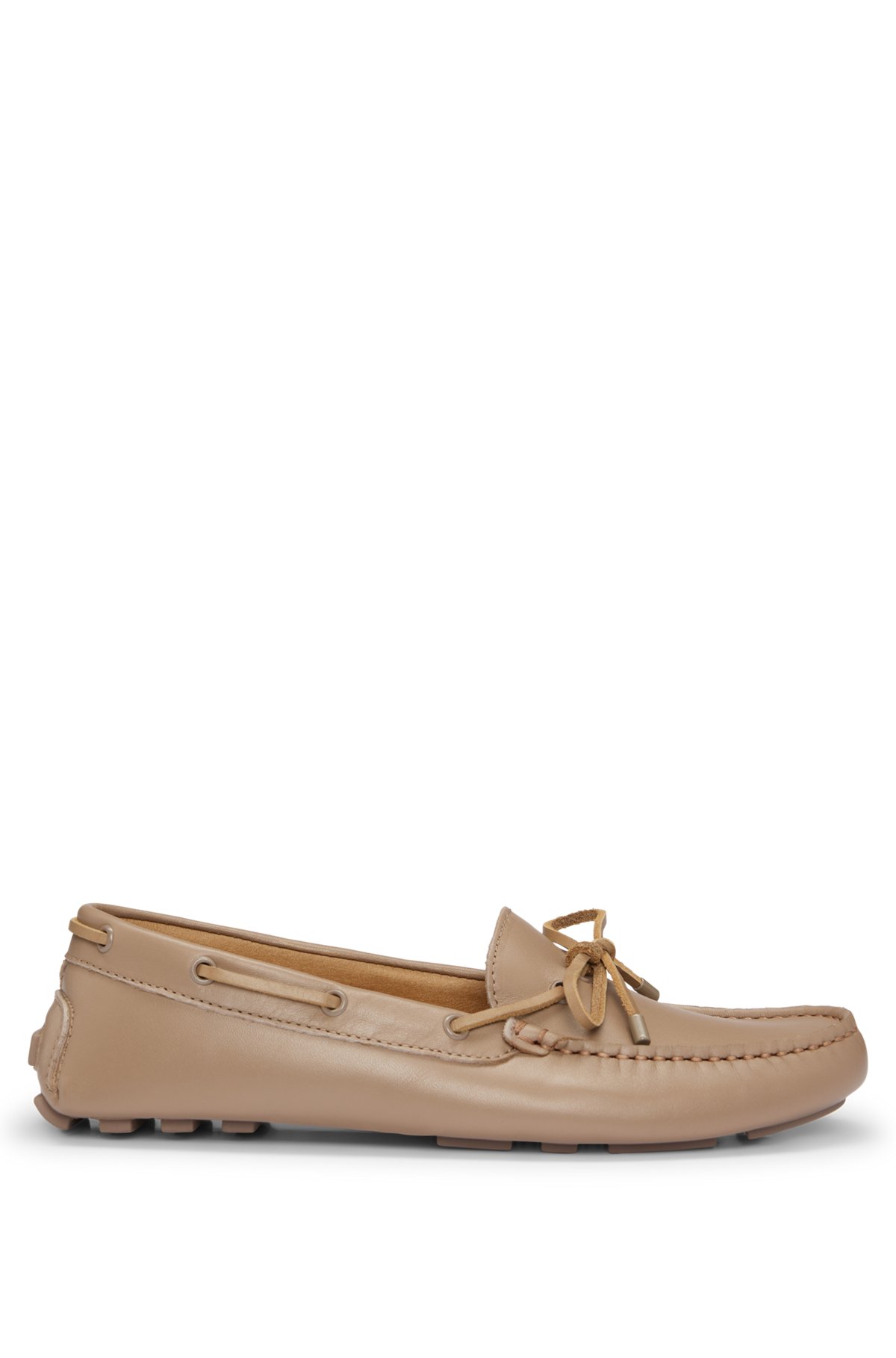 Driver moccasins in leather with bow detail, Beige
