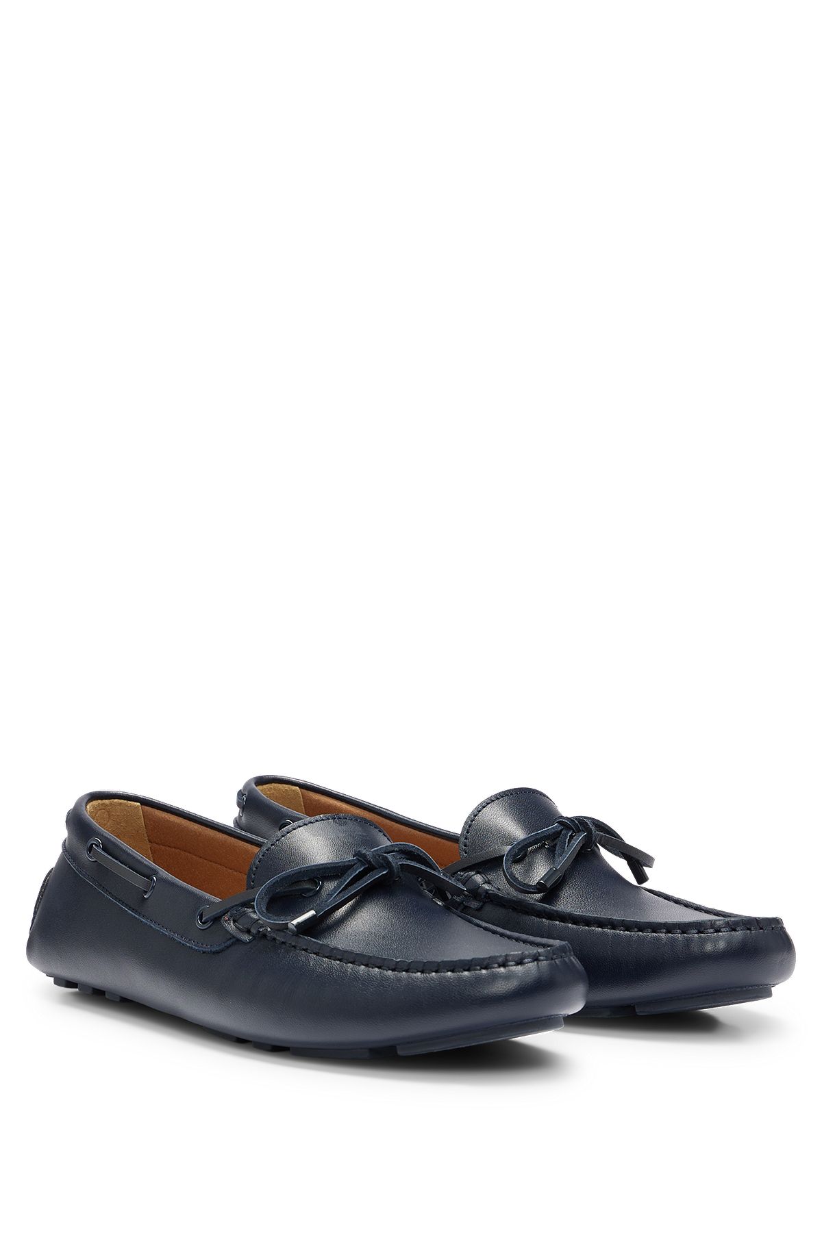 Driver moccasins in leather with bow detail, Dark Blue