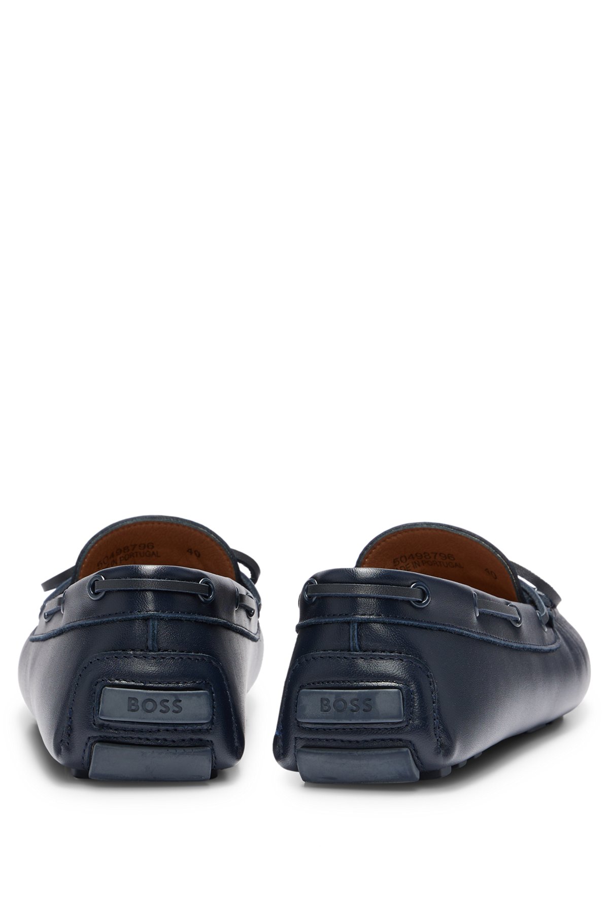 Driver moccasins in leather with bow detail, Dark Blue