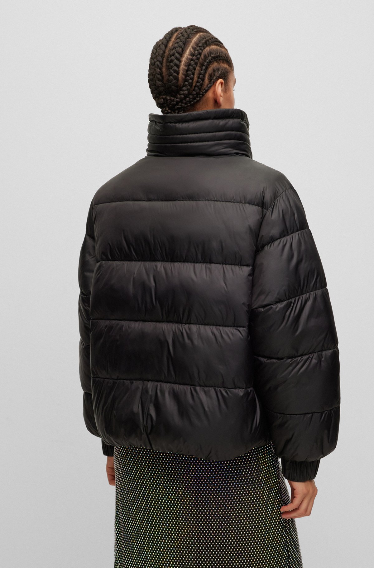 Regular-fit puffer jacket in lustrous fabric, Black