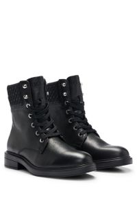 Schnürboots aus gewalktem Leder mit Monogramm-Schaft, Schwarz